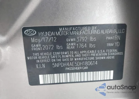 2013 Hyundai Elantra Gls/Limited from USA, damaged, VIN 5NPDH4AE5DH180614